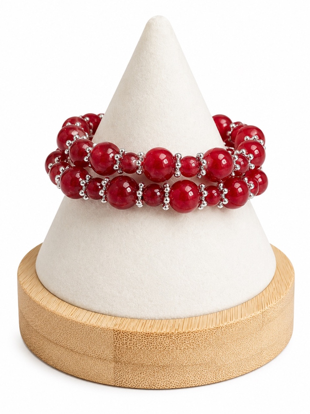 Ruby Red Beaded Stretch Bracelet Stack Boho Cottagecore Coquette Statement